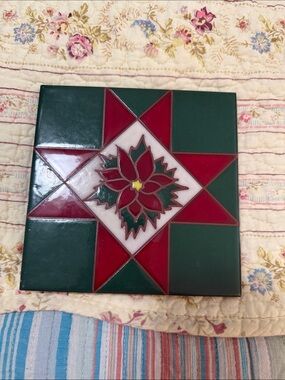 Holiday Poinsettia Decorative Tile - Red & Green